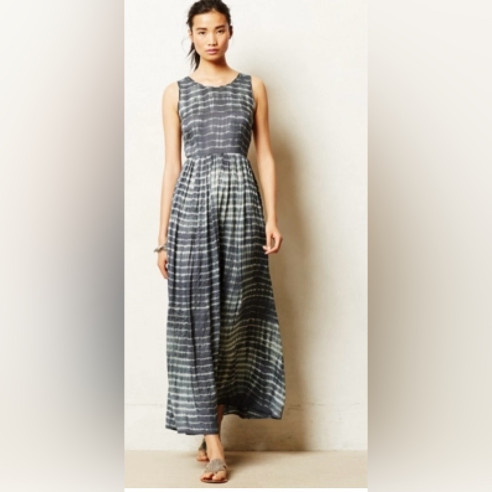 NEUW Anthropologie Gray and White Shibori Dyed striped maxi dress